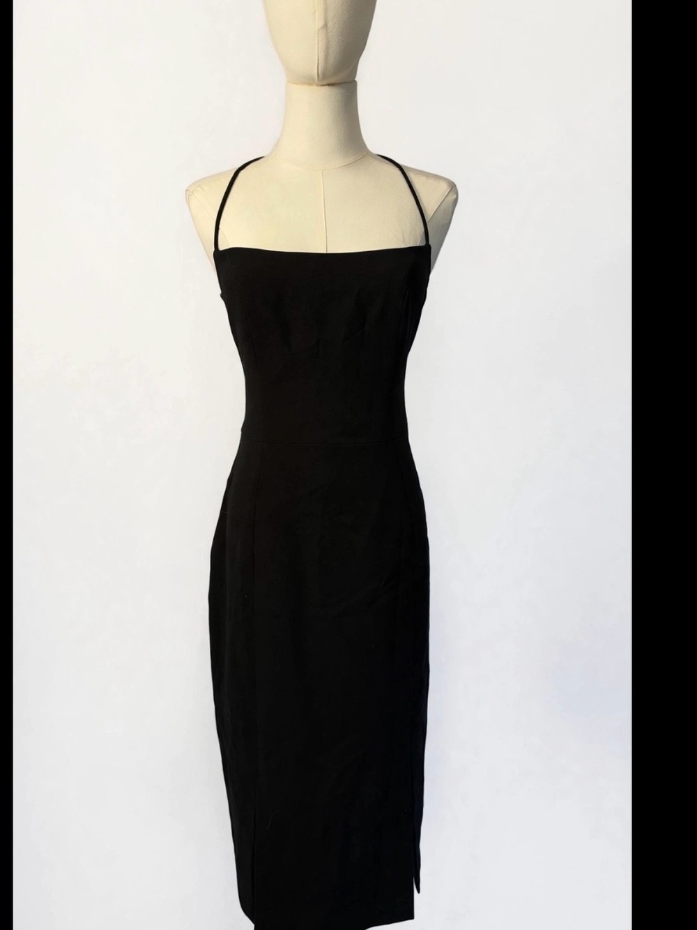 Black Halo Black Spaghetti-Strap Midi Dress